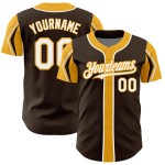 Authentic Shapes Custom Jersey 3 Arm Baseball White-Gold Colors Brown