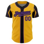 3 Colors Jersey Custom Baseball Purple-Black Arm Gold Shapes Authentic