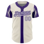 3 Arm Baseball Colors Custom Jersey Cream Authentic Gray-Purple Shapes 3 Arm Baseball Colors Custom Jersey Cream Authentic Gray-Purple Shapes
