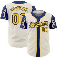 Custom Baseball 3 Shapes Colors Yellow-Royal Arm Authentic Cream Jersey