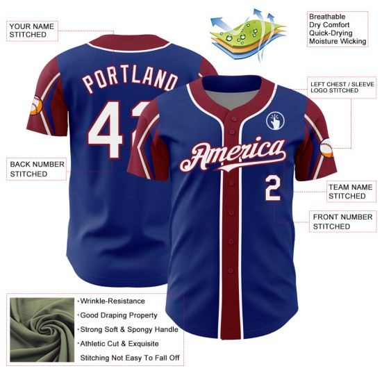 Colors Authentic White-Crimson Custom 3 Arm Royal Baseball Jersey Shapes