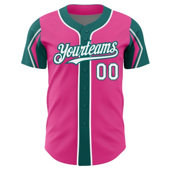 Baseball Pink Shapes 3 White-Teal Arm Custom Colors Authentic Jersey Baseball Pink Shapes 3 White-Teal Arm Custom Colors Authentic Jersey