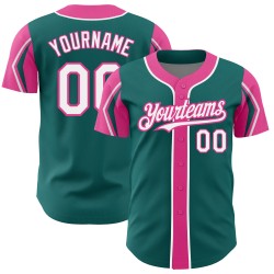Custom Arm Teal Colors 3 Shapes Jersey White-Pink Authentic Baseball