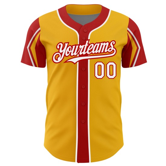 Authentic Baseball 3 Gold Colors Arm White-Red Jersey Shapes Custom