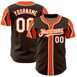 White-Orange Colors Baseball Custom Jersey Authentic Shapes 3 Arm Brown