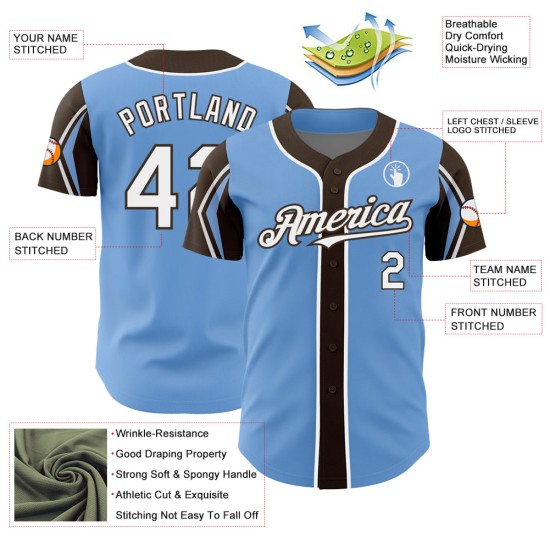 Arm Shapes 3 Blue Custom Jersey White-Brown Baseball Colors Light Authentic