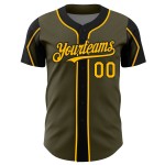 3 Custom Authentic Colors Service To Shapes Salute Arm Gold-Black Baseball Jersey Olive 3 Custom Authentic Colors Service To Shapes Salute Arm Gold-Black Baseball Jersey Olive