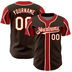 Baseball Cream-Red Arm Custom Authentic Brown Jersey 3 Shapes Colors