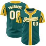 3 Baseball Jersey Colors White-Yellow Shapes Arm Teal Custom Authentic