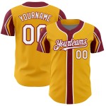 Custom 3 Baseball White-Crimson Shapes Gold Jersey Arm Authentic Colors
