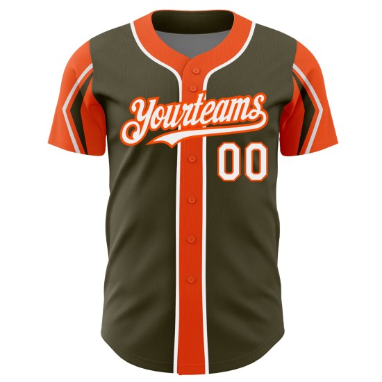 Salute Olive 3 Authentic To Service Colors Jersey White-Orange Arm Custom Shapes Baseball