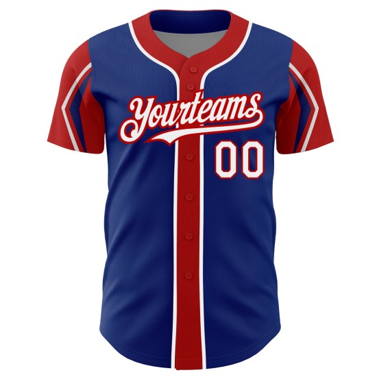 Authentic Baseball Royal Custom 3 Shapes Colors White-Red Arm Jersey