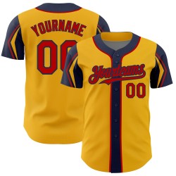 Custom Authentic Shapes Gold Red-Navy Jersey Arm Colors Baseball 3