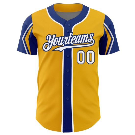 Baseball Gold White-Royal Jersey Colors 3 Authentic Shapes Custom Arm