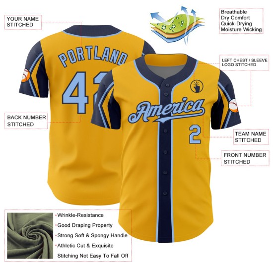 Arm Blue-Navy Authentic Colors Gold Jersey Shapes Light 3 Custom Baseball
