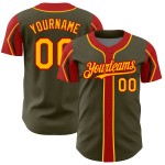 Colors Salute Olive Shapes Authentic Custom Jersey Baseball Service To 3 Arm Gold-Red