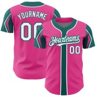 Baseball Pink Shapes 3 White-Teal Arm Custom Colors Authentic Jersey