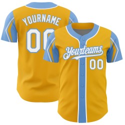 Jersey Baseball Arm White-Light 3 Blue Authentic Custom Colors Gold Shapes