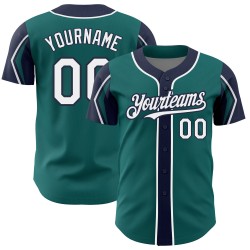 Baseball Shapes Custom Arm Colors White-Navy Teal Authentic Jersey 3