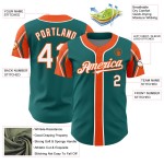 Teal Arm Authentic 3 Jersey Baseball Custom Shapes White-Orange Colors