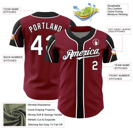 Arm Crimson Shapes White-Black Colors Custom Authentic Jersey 3 Baseball