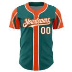 Teal Arm Authentic 3 Jersey Baseball Custom Shapes White-Orange Colors