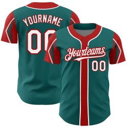 Shapes Arm Baseball Jersey Authentic White-Red Teal 3 Colors Custom
