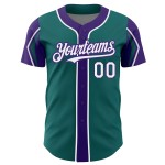 White-Purple Custom Baseball 3 Colors Authentic Arm Shapes Jersey Teal