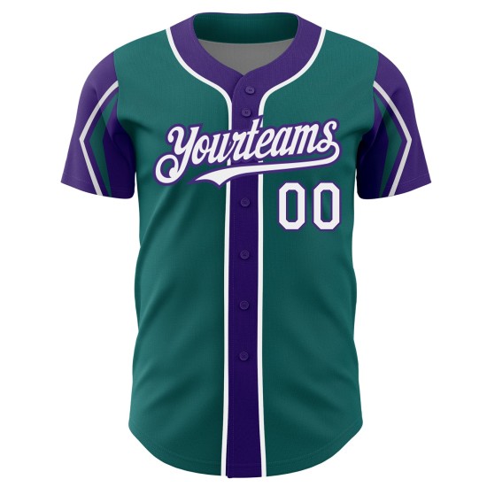 White-Purple Custom Baseball 3 Colors Authentic Arm Shapes Jersey Teal