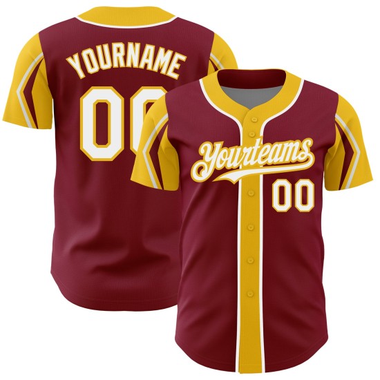 Crimson Baseball 3 Arm Shapes White-Yellow Jersey Authentic Colors Custom
