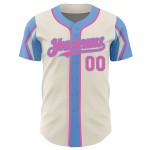Shapes Pink-Light Custom Cream Authentic Baseball Arm Jersey 3 Blue Colors