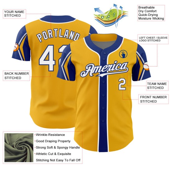 Baseball Gold White-Royal Jersey Colors 3 Authentic Shapes Custom Arm