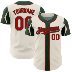 Shapes Jersey 3 Custom Authentic Red-Green Colors Cream Baseball Arm