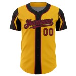 Custom Jersey 3 Gold Arm Authentic Shapes Crimson-Black Colors Baseball