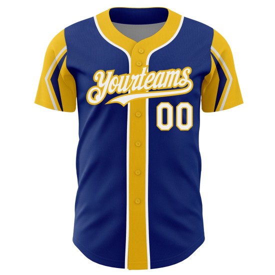 Shapes Baseball Colors Custom 3 Royal Authentic Arm Jersey White-Yellow