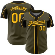 3 Custom Authentic Colors Service To Shapes Salute Arm Gold-Black Baseball Jersey Olive