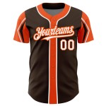 White-Orange Colors Baseball Custom Jersey Authentic Shapes 3 Arm Brown