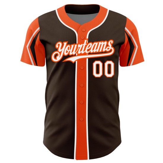 White-Orange Colors Baseball Custom Jersey Authentic Shapes 3 Arm Brown
