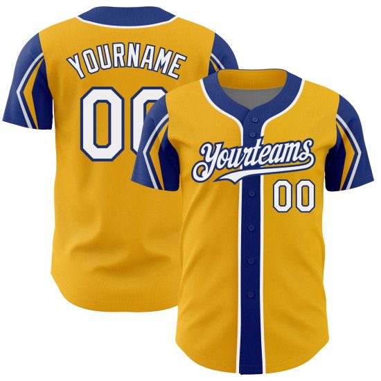 Baseball Gold White-Royal Jersey Colors 3 Authentic Shapes Custom Arm
