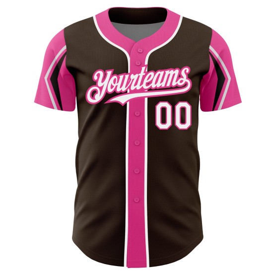 Jersey Custom Colors Authentic 3 Shapes Arm Brown Baseball White-Pink