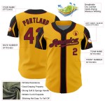 Custom Jersey 3 Gold Arm Authentic Shapes Crimson-Black Colors Baseball