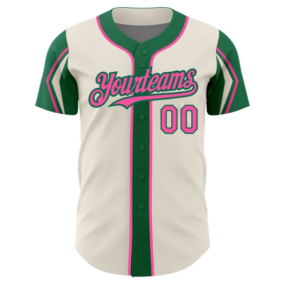 Green Jersey Pink-Kelly Authentic Baseball 3 Custom Cream Shapes Colors Arm