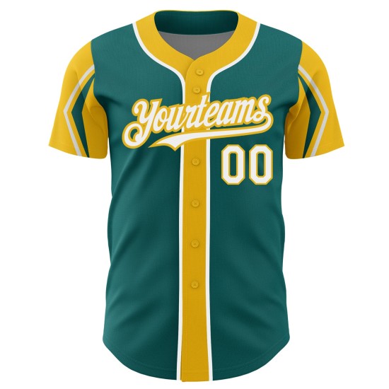3 Baseball Jersey Colors White-Yellow Shapes Arm Teal Custom Authentic