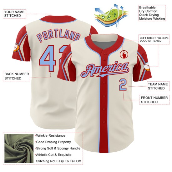 Arm Blue-Red 3 Authentic Colors Cream Light Shapes Baseball Custom Jersey Arm Blue-Red 3 Authentic Colors Cream Light Shapes Baseball Custom Jersey