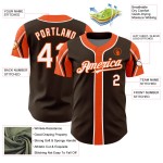 White-Orange Colors Baseball Custom Jersey Authentic Shapes 3 Arm Brown