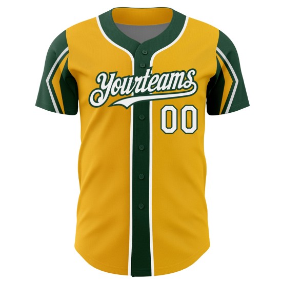 Jersey Authentic Gold Custom Colors Shapes Arm Baseball 3 White-Green
