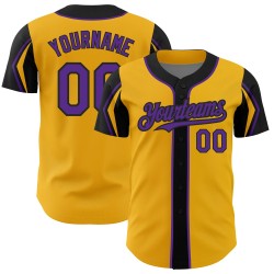 3 Colors Jersey Custom Baseball Purple-Black Arm Gold Shapes Authentic