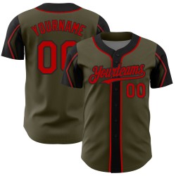 Arm 3 Shapes Baseball Salute Jersey Authentic To Red-Black Olive Colors Custom Service