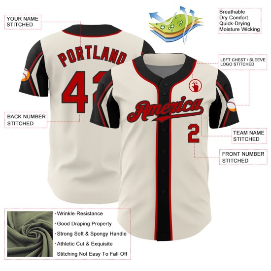 Colors Jersey Red-Black Authentic Custom 3 Arm Shapes Cream Baseball Colors Jersey Red-Black Authentic Custom 3 Arm Shapes Cream Baseball