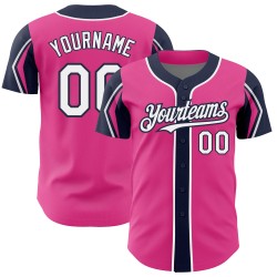 Pink Custom Colors Authentic White-Navy 3 Baseball Shapes Arm Jersey